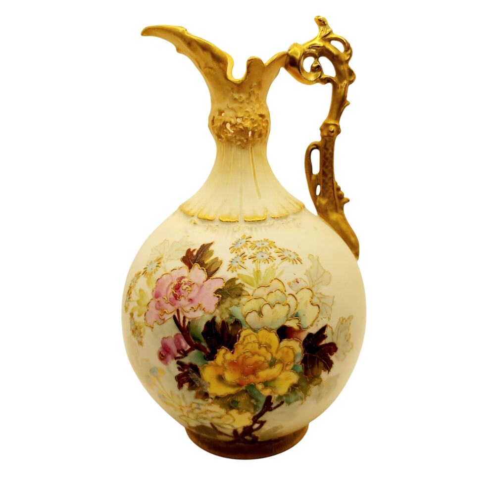 Antique Ernst Wahliss E W Turn Ewer Pitcher Ornate Floral Gold Gilt Numbered